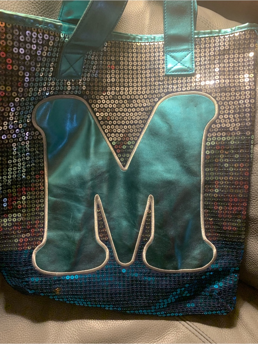 Justice bright blue blinged M tote!